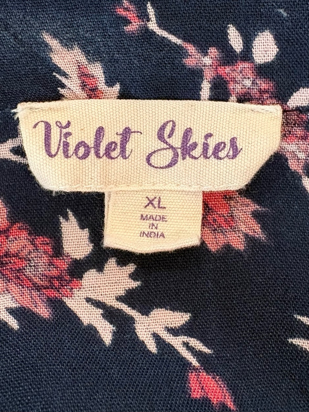 Violet Skies Boho Floral V-Neck Flowy Short Sleeve Navy Maxi Dress Women Size XL - Picture 13 of 15